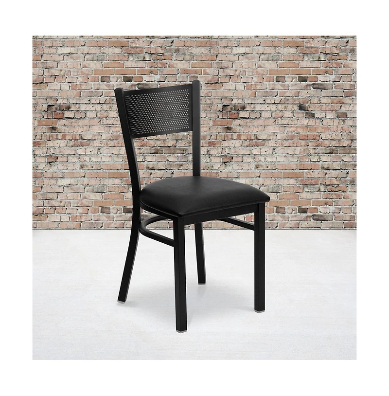 Emma+Oliver Grid Back Metal Restaurant Dining Chair