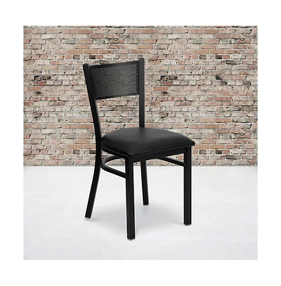 Emma+Oliver Grid Back Metal Restaurant Dining Chair
