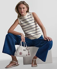 Dkny Jeans Petite Sleeveless Crewneck Striped Sweater