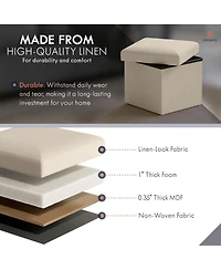 Ornavo Home Collapsible Small Footrest Square Storage Ottoman - 12 Inch