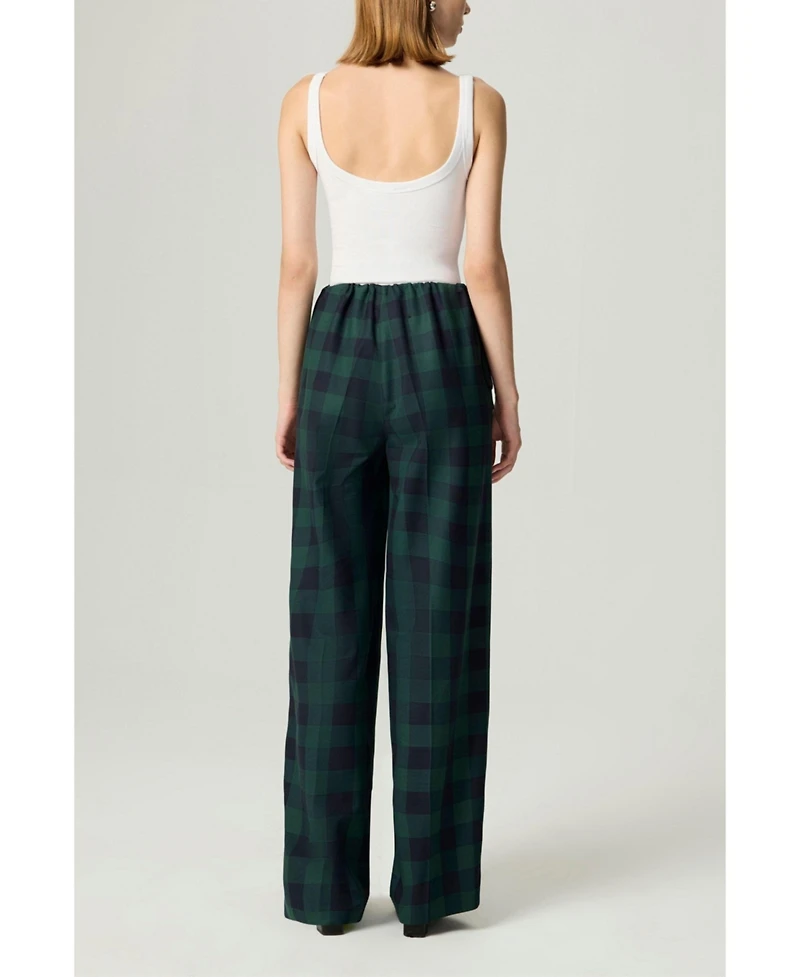 Nocturne Women's Emerald Check Drawstring Wide-Leg Pants