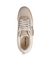 bebe Women's Sneaker with Nylon/Suede Pu Upper and Large Ornament Detail