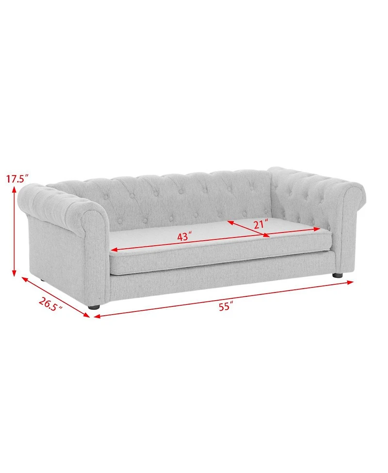 6thdruple Oversized Beige Linen Dog Sofa, Modern Elevated Pet Bed for Large Breeds