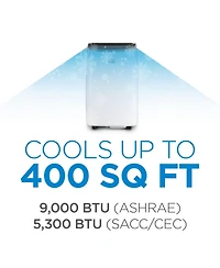 "Black+Decker 8,000 Btu portable Ac with remote and window kit, cools rooms up to 400 sq. ft., model BPACT08WT."