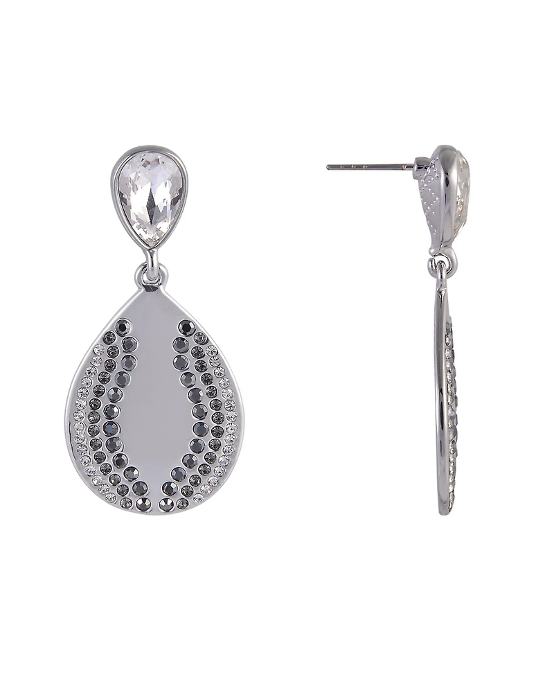 Laundry by Shelli Segal Silver Tone Teardrop Earrings with Crystal Stone Accents