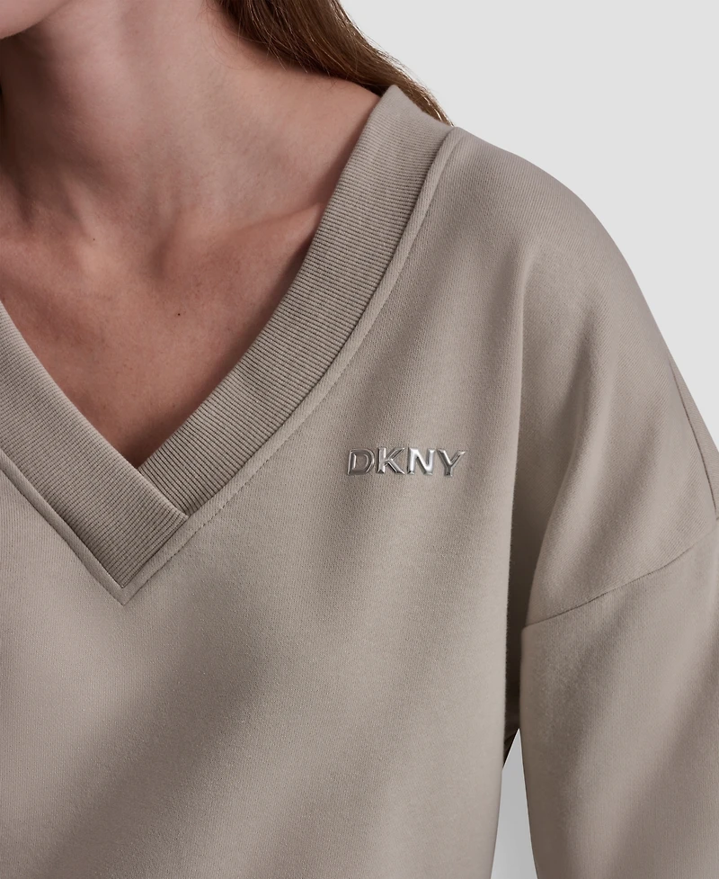 Dkny Sport Women's Metallic Bubble Logo V-Neck Sweatshirt