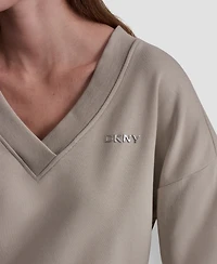Dkny Sport Women's Metallic Bubble Logo V-Neck Sweatshirt