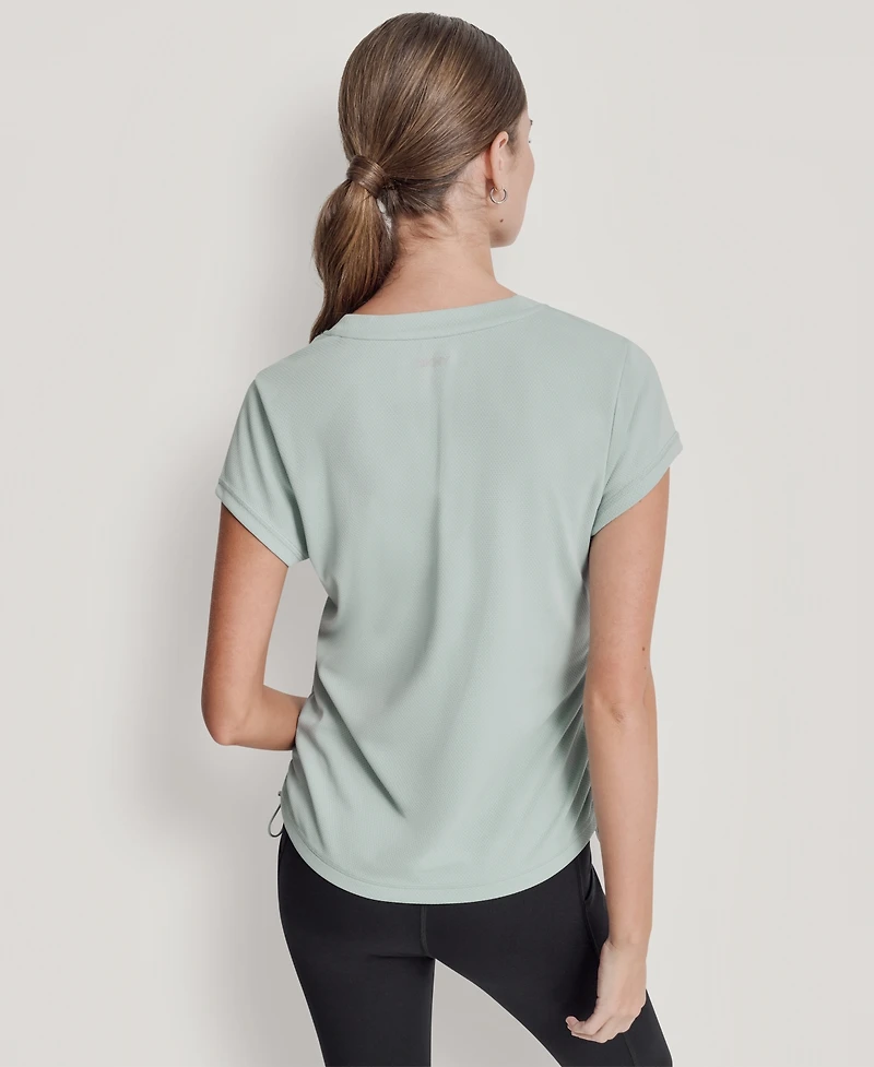 Dkny Sport Women's Ruched Side Seams V-Neck Tech T-Shirt