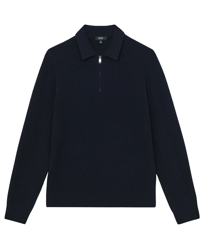 Reiss Men's Wool Waffle-Knit Half-Zip Polo Shirt