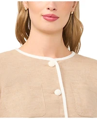 CeCe Women's Contrast Patch Pocket Crewneck Jacket