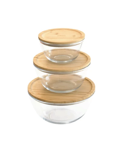 Pebbly Glass 3-Pc. Mixing Bowl with Bamboo Lid Set