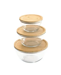 Pebbly Glass 3-Pc. Mixing Bowl with Bamboo Lid Set