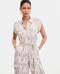 I.n.c. International Concepts Women's Short-Sleeve Snake Print Belted Jumpsuit, Macy's Exclusive