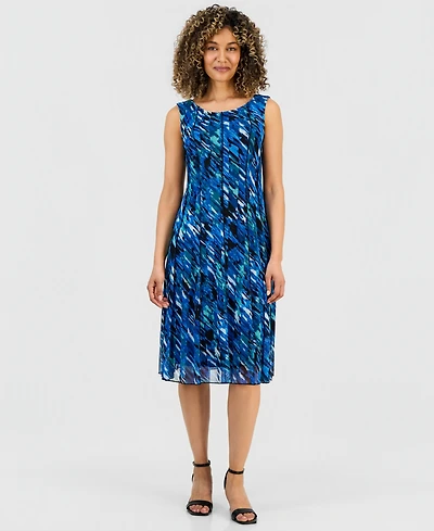 Connected Petite Printed Mesh Sleeveless Midi Dress