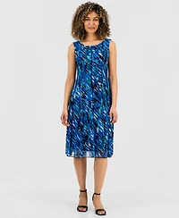 Connected Petite Printed Mesh Sleeveless Midi Dress