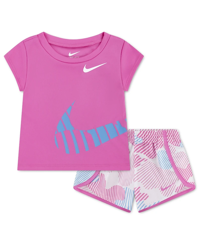 Nike Baby Girls' Printed Sprinter Short-Sleeve T-Shirt & Shorts, 2-Piece Set