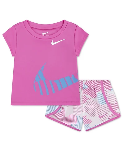 Nike Baby Girls' Printed Sprinter Short-Sleeve T-Shirt & Shorts, 2-Piece Set