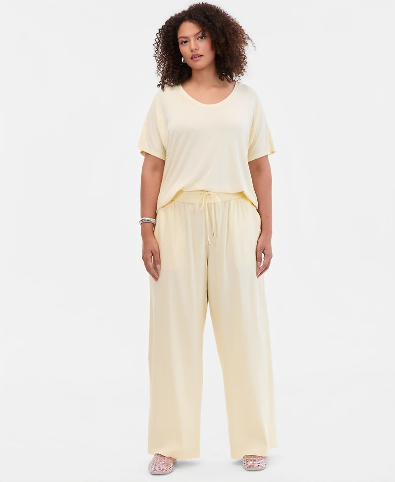 I.n.c. International Concepts Plus Solid Drawstring Wide-Leg Pants, Exclusively at Macy's