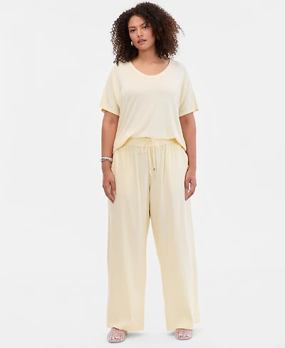 I.n.c. International Concepts Plus Solid Drawstring Wide-Leg Pants, Exclusively at Macy's