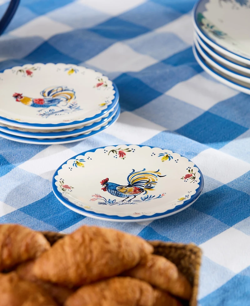 Certified International French Rooster Canape Plates, Set of 4