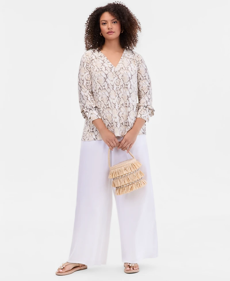 I.n.c. International Concepts Plus Shirt-Sleeve V-Neck Top, Macy's Exclusive