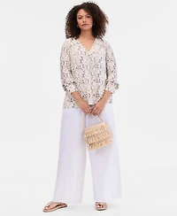 I.n.c. International Concepts Plus Shirt-Sleeve V-Neck Top, Macy's Exclusive