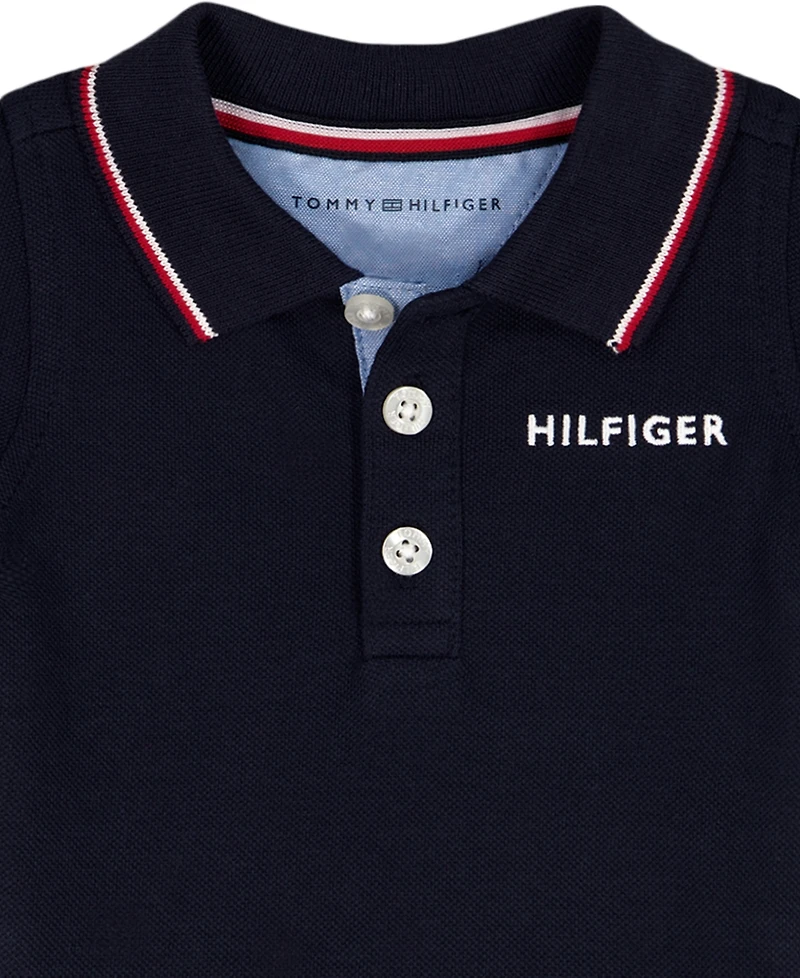 Tommy Hilfiger Baby Boys' Striped Trim Pique bodysuit and Corded Shorts