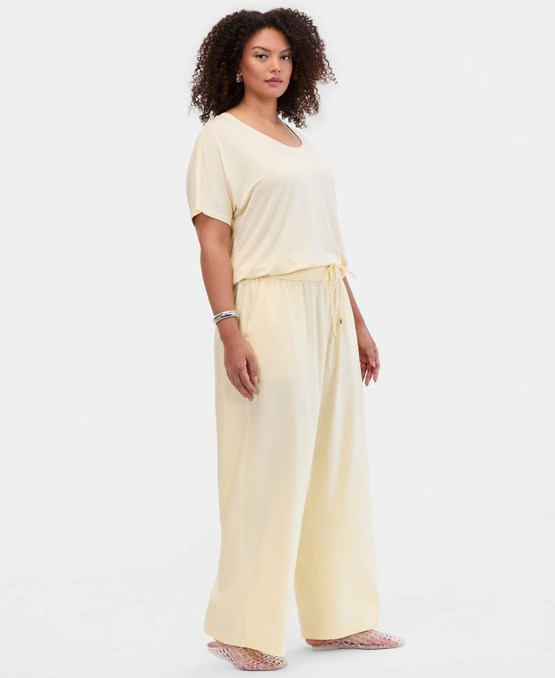 I.n.c. International Concepts Plus Solid Drawstring Wide-Leg Pants, Exclusively at Macy's