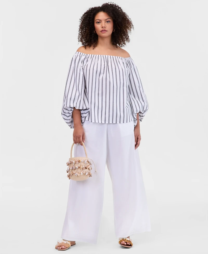 I.n.c. International Concepts Plus Off-The-Shoulder Puffed-Sleeve Top, Macy's Exclusive