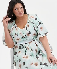 I.n.c. International Concepts Plus Puffed-Sleeve Maxi Dress, Macy's Exclusive