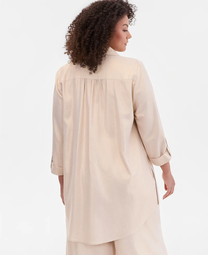 I.n.c. International Concepts Plus Metallic 3/4-Sleeve Blouse, Macy's Exclusive