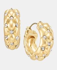 Anne Klein Small Pave Quilted Hoop Earrings, 0.88"