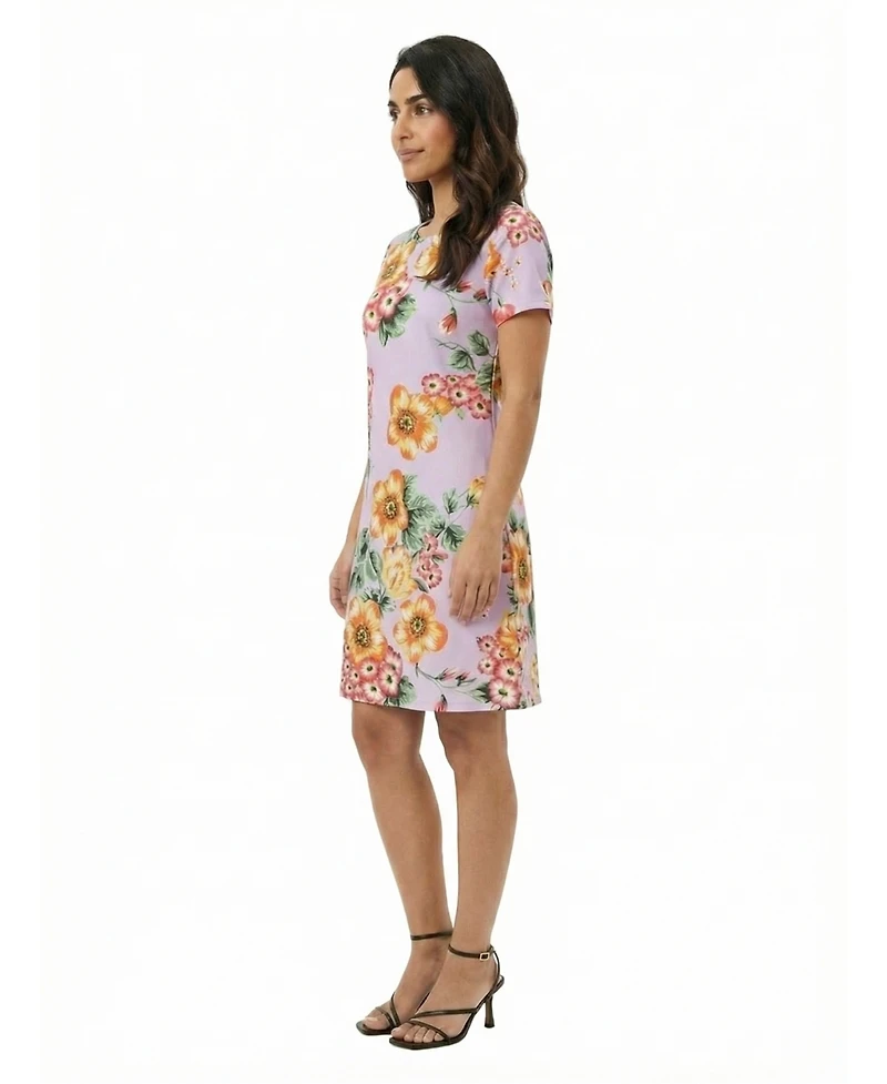 24seven Comfort Apparel Petite Floral Round Neck Dress