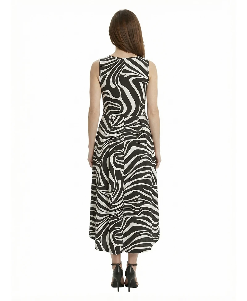 24seven Comfort Apparel Petite Zebra High Low Pocket Midi Dress
