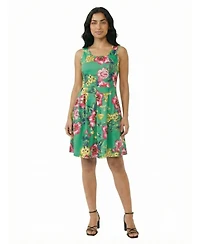 24seven Comfort Apparel Petite Floral Pleated Pocket Fit & Flare Dress