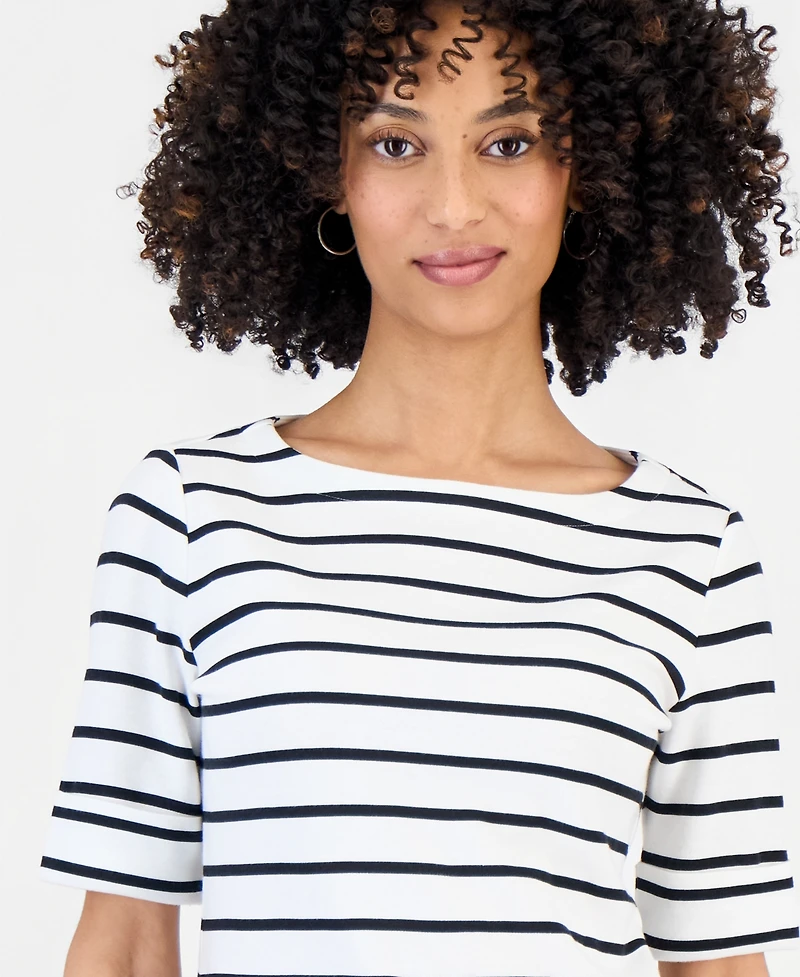 Style & Co Petite Boat-Neck Elbow-Sleeve Top, Macy's Exclusive