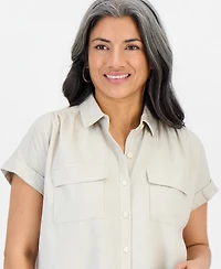 Style & Co Women's Cuffed Camp Shirt, Macy's Exclusive