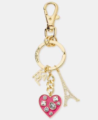 Karl Lagerfeld Paris Gold-Tone Pink Logo Heart Bag Charm Keychain