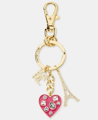 Karl Lagerfeld Paris Gold-Tone Pink Logo Heart Bag Charm Keychain