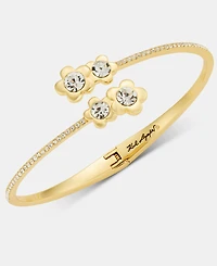 Karl Lagerfeld Paris Gold-Tone Pave Flower Bypass Cuff Bracelet