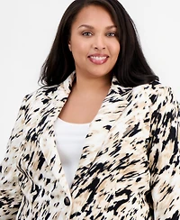 Kasper Plus Printed One-Button Long-Sleeve Jacket