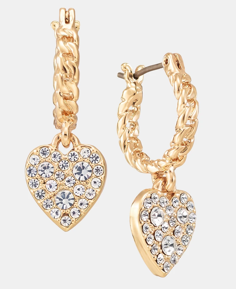 Karl Lagerfeld Paris Gold-Tone Pave Heart Drop Hoop Earrings