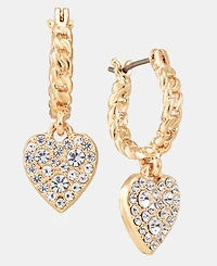 Karl Lagerfeld Paris Gold-Tone Pave Heart Drop Hoop Earrings