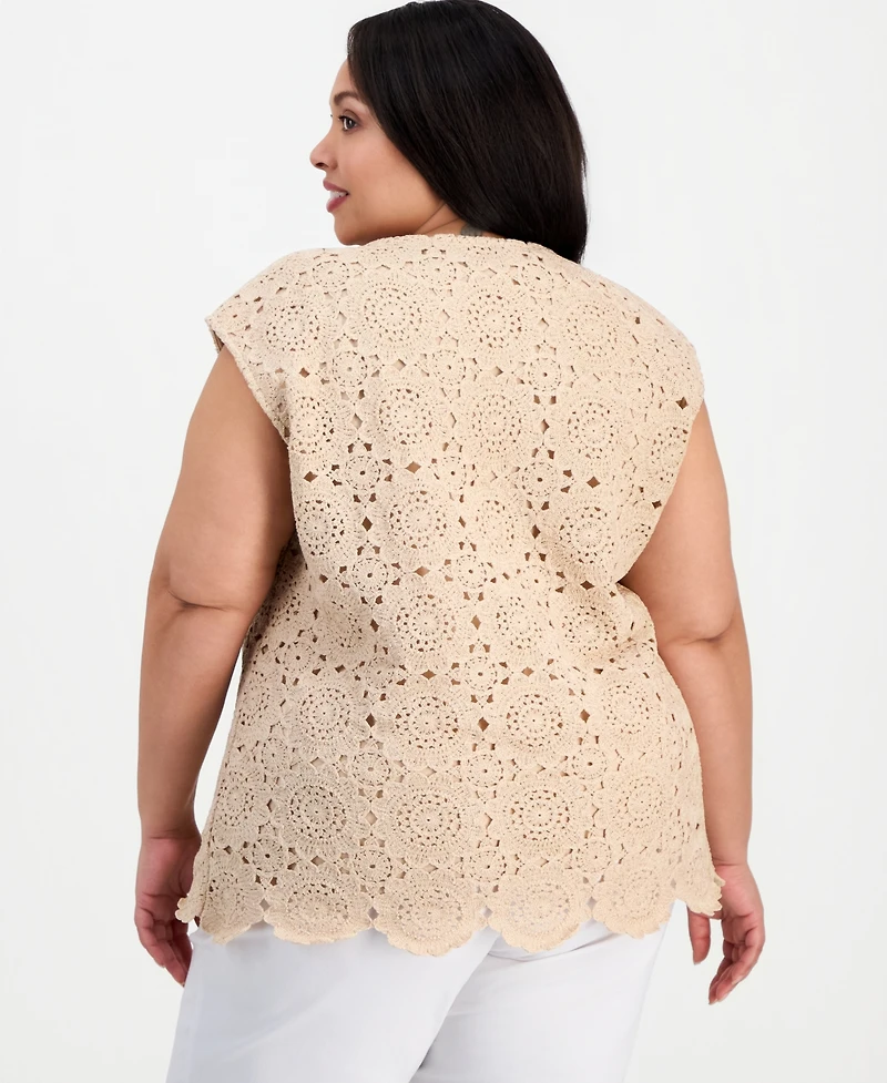 Kasper Plus Crewneck Extended-Sleeve Knit Top