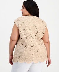 Kasper Plus Crewneck Extended-Sleeve Knit Top