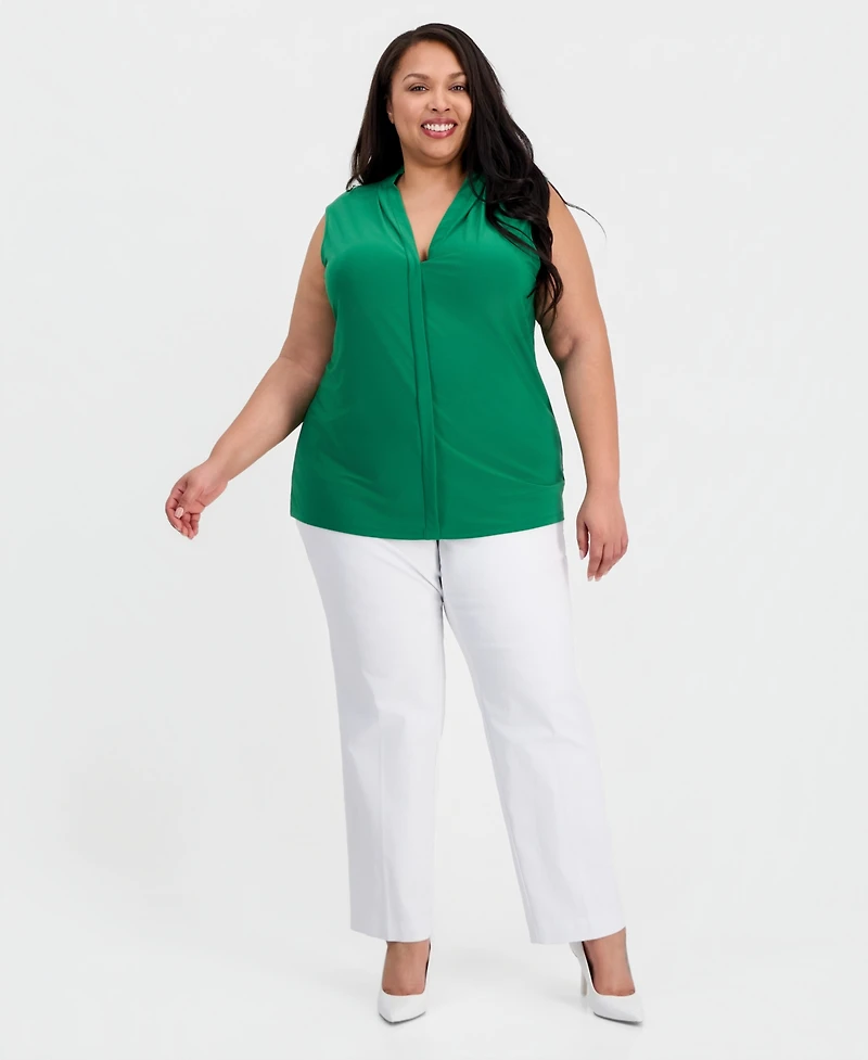 Kasper Plus Pleat-Neck Sleeveless Top