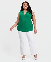 Kasper Plus Pleat-Neck Sleeveless Top