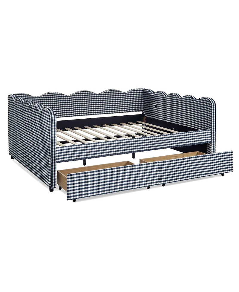 Streamdale Furniture Wood Gingham Wave Shape Daybed with Usb Port & 2 Storage Drawers