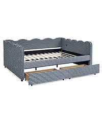 Streamdale Furniture Wood Gingham Wave Shape Daybed with Usb Port & 2 Storage Drawers