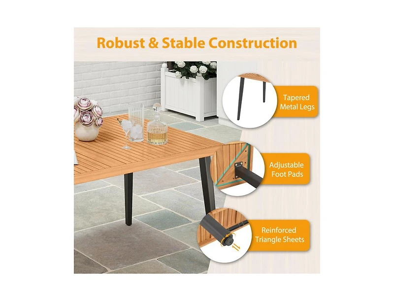 Slickblue 63-Inch Dining Table for Indoor Outdoor Use with Metal Legs